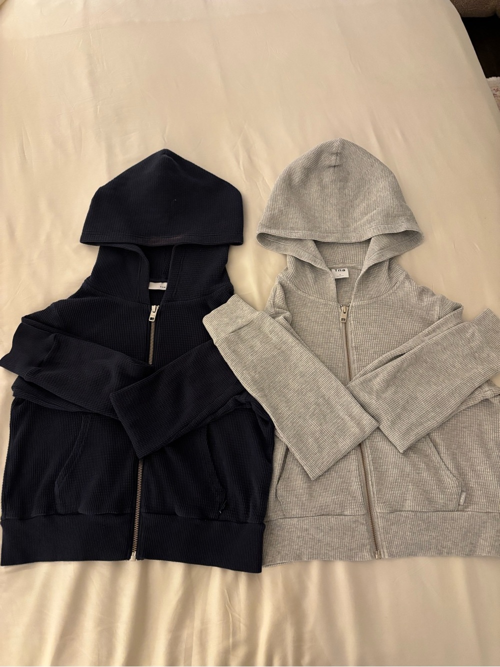Aritzia TNA Waffle Zip Cropped Hoodies | Grey and Navy | Size S